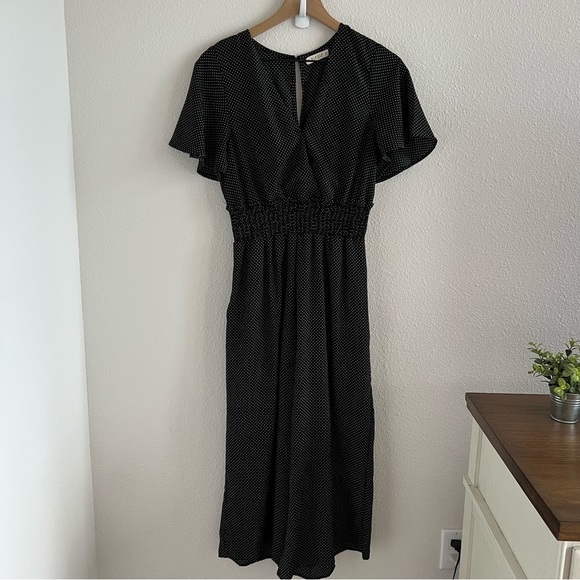 ILLA ILLA Pants - Illa Illa Polka Dot Wide Leg Smocked Waist Modest Jumpsuit Cropped Large
